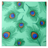 Turquoise Peacock Feathers on Light Aqua Tegeltje (Voorkant)