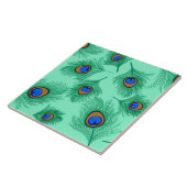 Turquoise Peacock Feathers on Light Aqua Tegeltje (Zijkant)