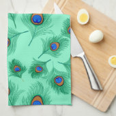 Turquoise Peacock Feathers on Light Aqua Theedoek (Quarter Fold)