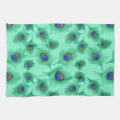 Turquoise Peacock Feathers on Light Aqua Theedoek (Horizontaal)