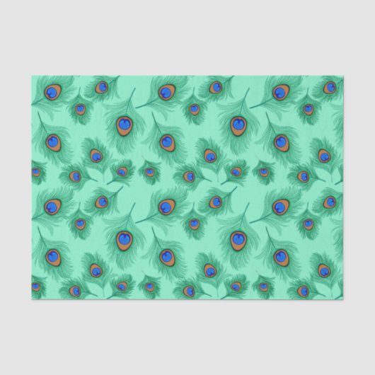 Turquoise Peacock Feathers on Light Aqua Tissuepapier (Voorkant)