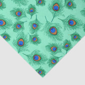 Turquoise Peacock Feathers on Light Aqua Tissuepapier (Detail)
