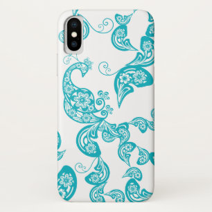 Turquoise Peacock Floral Paisley Elegant Stylish iPhone X Hoesje