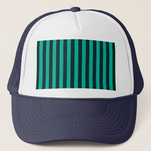 Turquoise Peacock verticale strepen Trucker Pet (Voorkant)