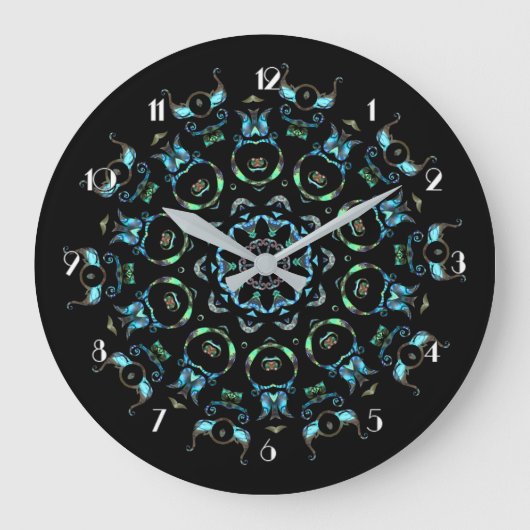 Turquoise Pearl Mandala Round Wall klok (Voorkant)