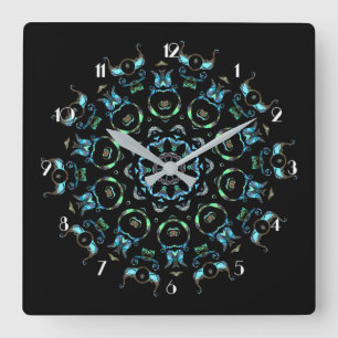 Turquoise Pearl Mandala Square Wall klok