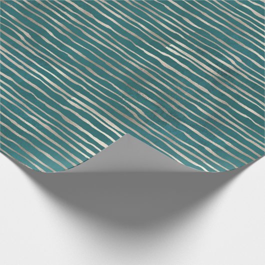Turquoise Pearl Wavy Stripes Cadeaupapier (Hoek)