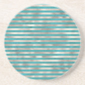 Turquoise Pearl White Stripes Zandsteen Onderzetter (Voorkant)
