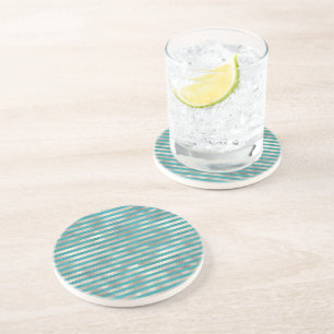 Turquoise Pearl White Stripes Zandsteen Onderzetter