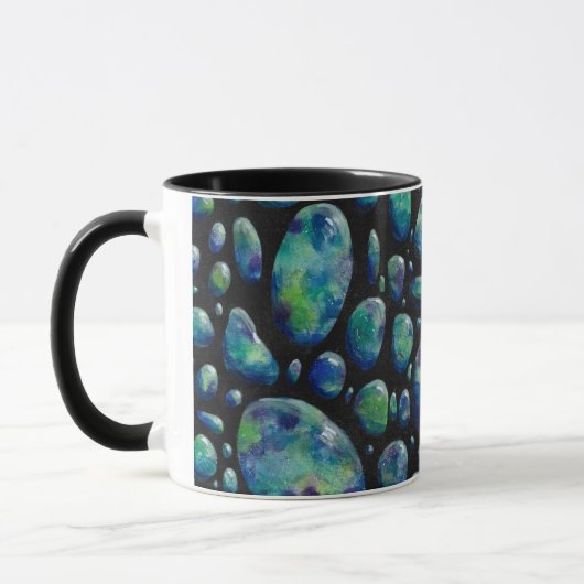 Turquoise Pebbles Black Abstracte Mok (Links)