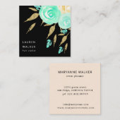 Turquoise Peonies faux goudglitter Visitekaartje (Voorkant / Achterkant)