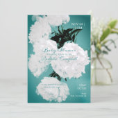 Turquoise Peonies Flowers Elegant Baby shower Kaart (Staand voorkant)