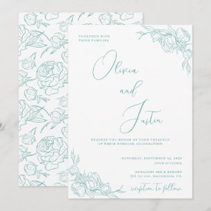Turquoise Peony Elegance bruiloft Kaart