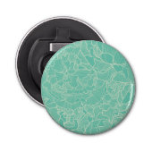 Turquoise Peony Pattern Button Flesopener (Voorkant)