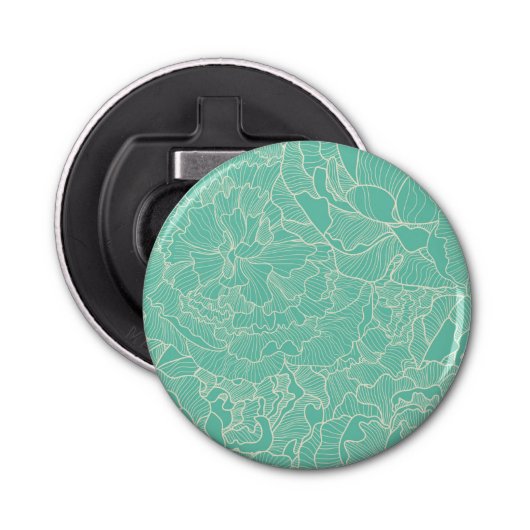 Turquoise Peony Pattern Button Flesopener (Voorkant)