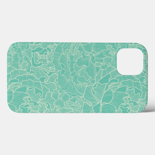Turquoise Peony Pattern Case-Mate iPhone Case (Achterkant (horizontaal))