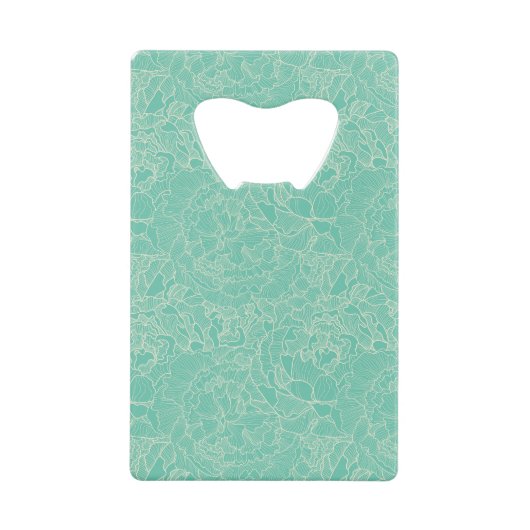 Turquoise Peony Pattern Creditkaart Flessenopener (Voorkant)