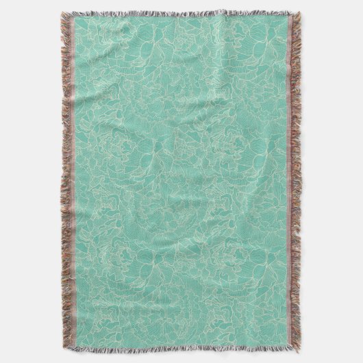Turquoise Peony Pattern Deken (Voorkant Verticaal)