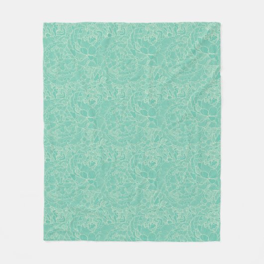 Turquoise Peony Pattern Fleece Deken (Voorkant)