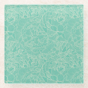 Turquoise Peony Pattern Glazen Onderzetter
