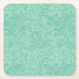 Turquoise Peony Pattern Kartonnen Onderzetters