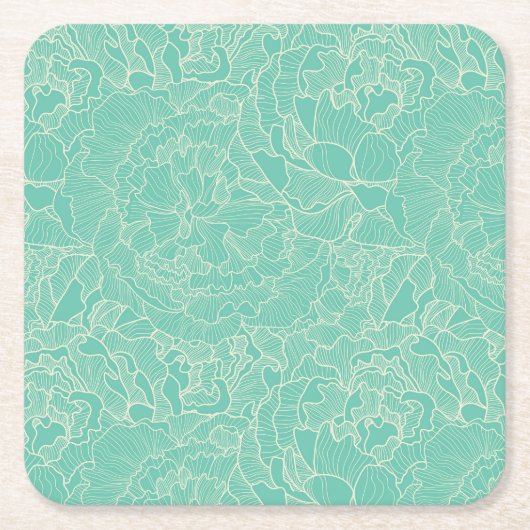Turquoise Peony Pattern Kartonnen Onderzetters (Voorkant)