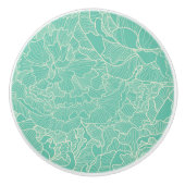 Turquoise Peony Pattern Keramische Knop (Voorkant)