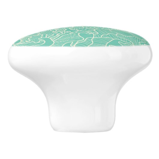 Turquoise Peony Pattern Keramische Knop (Zijkant)