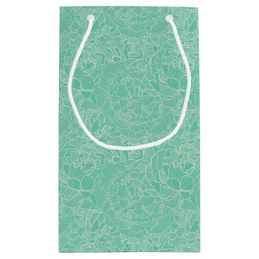 Turquoise Peony Pattern Klein Cadeauzakje (Achterkant)
