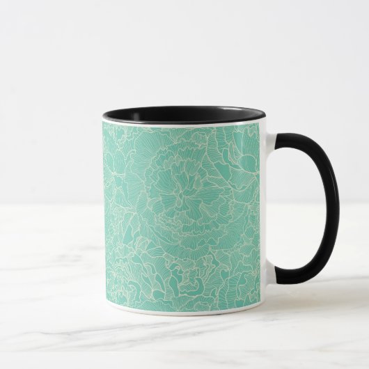 Turquoise Peony Pattern Mok (Rechts)