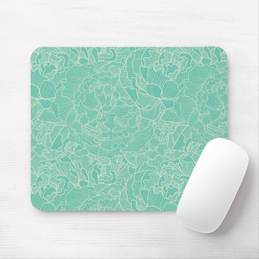 Turquoise Peony Pattern Muismat (Met muis)