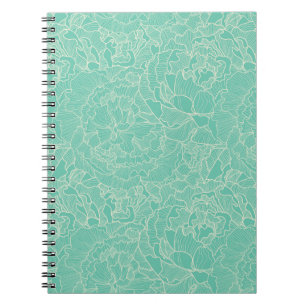 Turquoise Peony Pattern Notitieboek