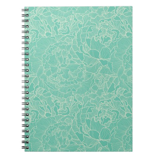Turquoise Peony Pattern Notitieboek (Voorkant)