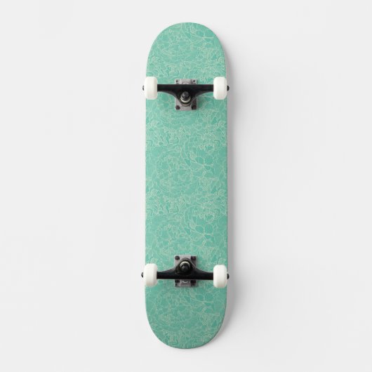 Turquoise Peony Pattern Persoonlijk Skateboard (Voorkant)