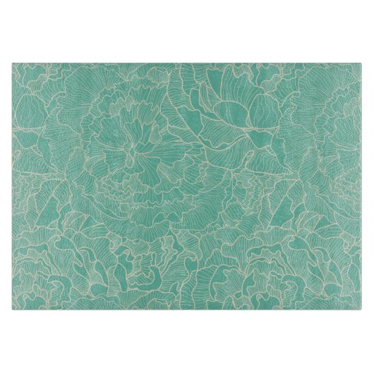 Turquoise Peony Pattern Snijplank (Voorkant)