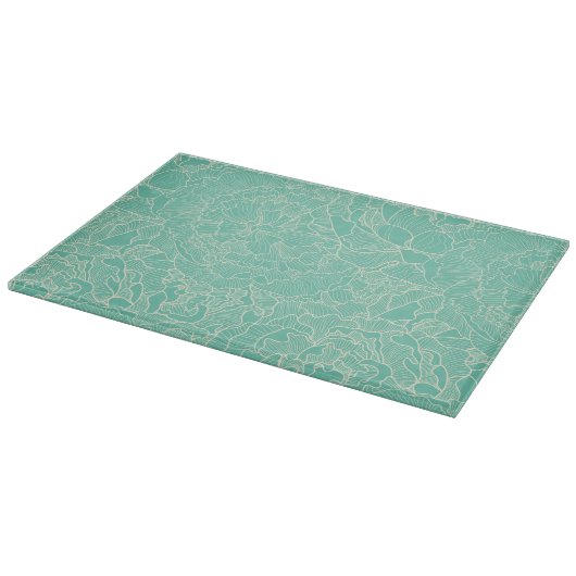 Turquoise Peony Pattern Snijplank (Hoek)