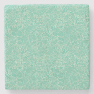 Turquoise Peony Pattern Stenen Onderzetter