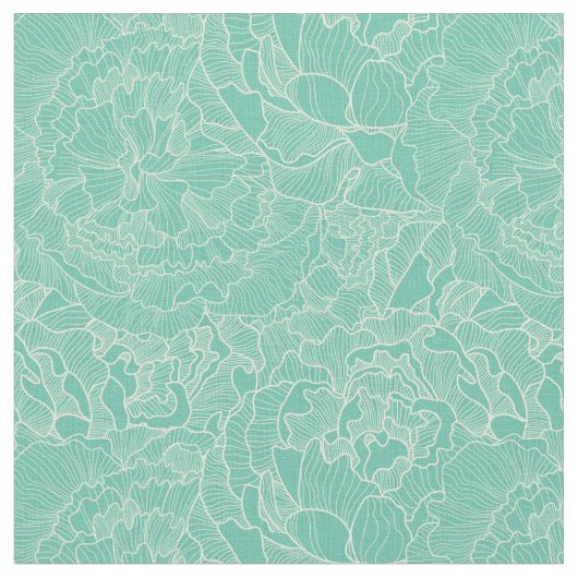Turquoise Peony Pattern Stof (Close Up)
