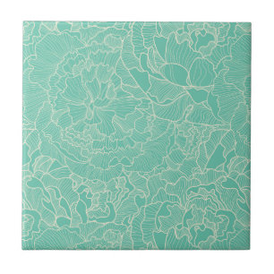 Turquoise Peony Pattern Tegeltje