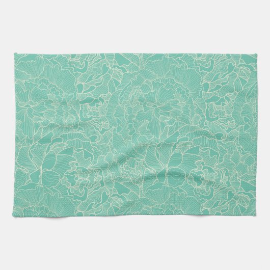 Turquoise Peony Pattern Theedoek (Horizontaal)