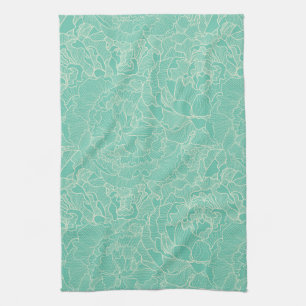 Turquoise Peony Pattern Theedoek