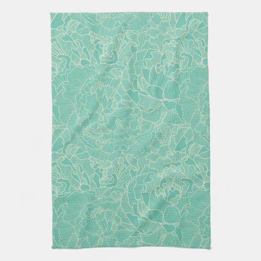Turquoise Peony Pattern Theedoek (Verticaal)