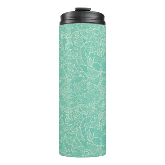 Turquoise Peony Pattern Thermosbeker (Voorkant)