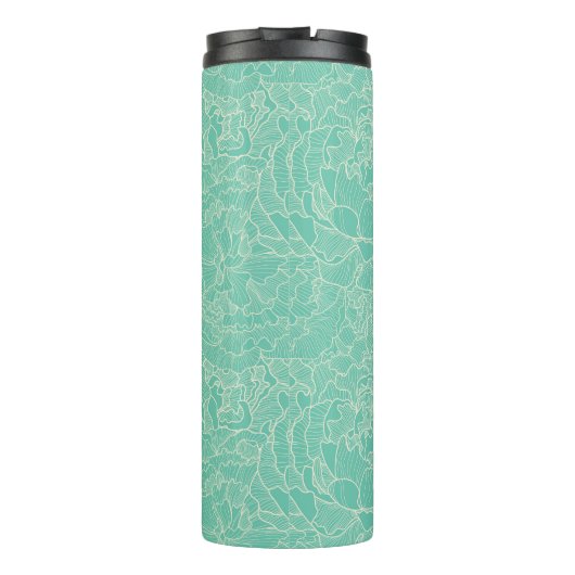 Turquoise Peony Pattern Thermosbeker (Achterkant)
