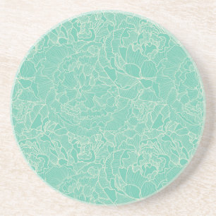 Turquoise Peony Pattern Zandsteen Onderzetter