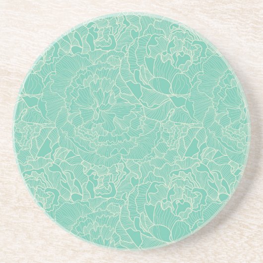 Turquoise Peony Pattern Zandsteen Onderzetter (Voorkant)