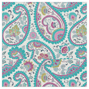 Turquoise Persian Boteh Paisley Pattern Fabric Stof