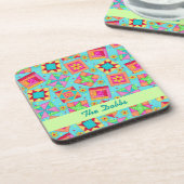 Turquoise personaliseert Quilt Block Art Cork Onde Bier Onderzetter (Linkerzijde)