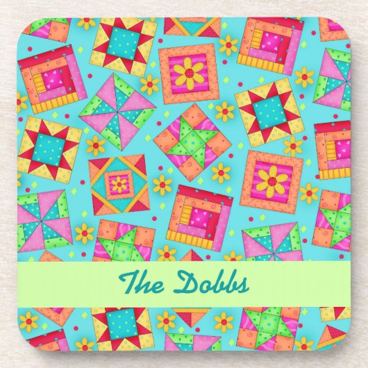 Turquoise personaliseert Quilt Block Art Cork Onde Bier Onderzetter (Voorkant)