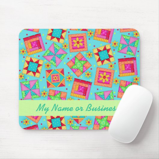 Turquoise Personalized Quilt Blocks Mousepad Muismat (Met muis)